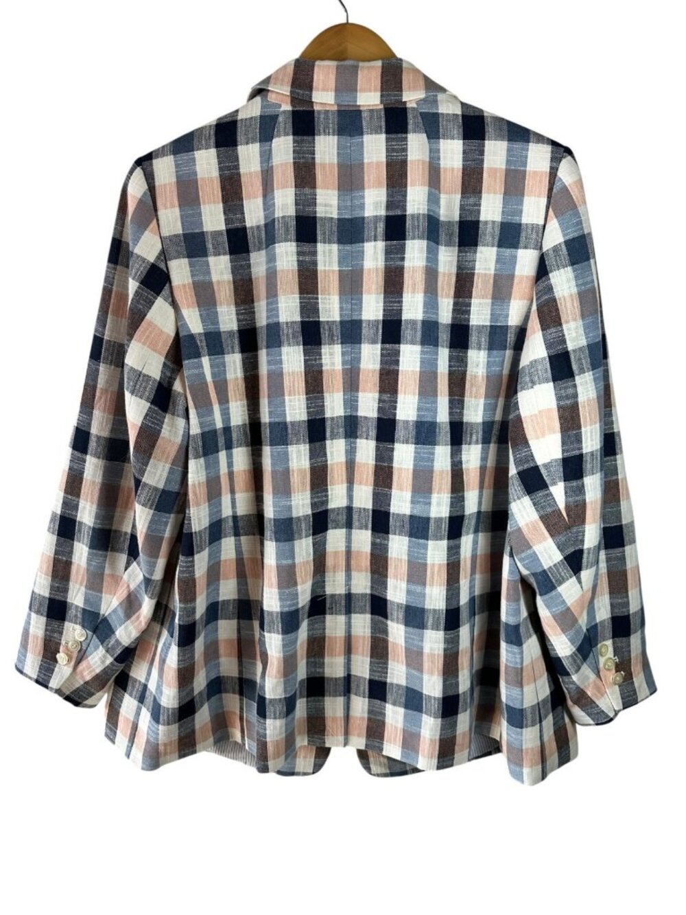 NEW Talbots 18W Plaid Cotton Blend Blazer Blue Pink One Button Career Jacket - Picture 5 of 7